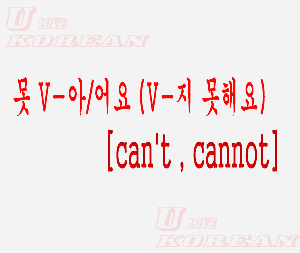 못 V-아/어요 (V-지 못해요)-Negative Expression Can't , Cannot